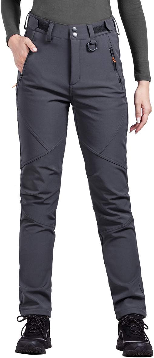 FREE SOLDIER Women's Outdoor Water Resistant Fleece Lined Softshell Pants Windproof Breathable Lightweight Hiking Cargo Pants : Clothing