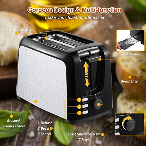 2 Slice Toaster Best Rated Prime Wide Slot Toasters 2 Slice Compact Black Stainless Steel Toaster with Bagel/Defrost/Cancel Function Removable Crumb Tray