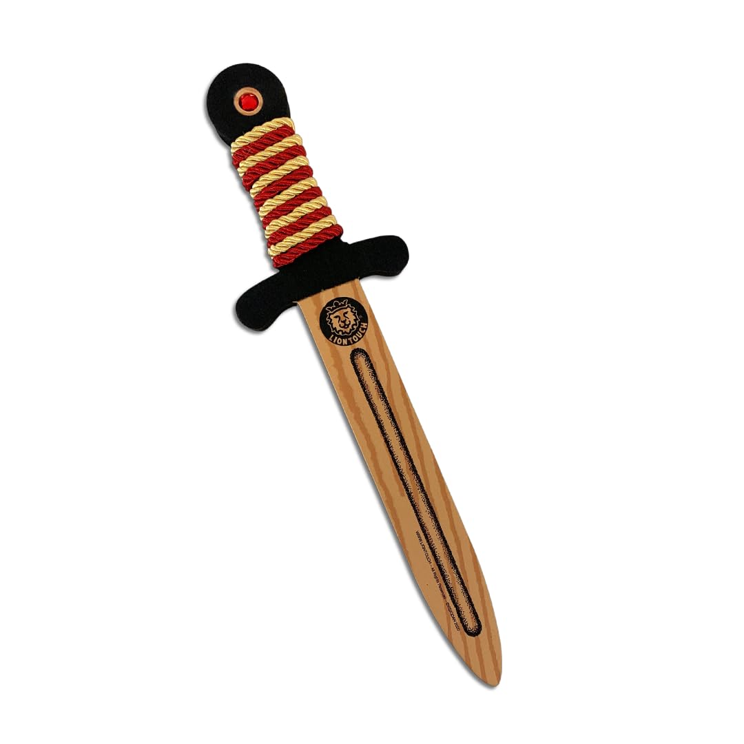 Liontouch - WoodyLion Toy Sword, Gold/Red - Small Size, Age 3-6 | Woodlike Foam Dagger with Gemstone For Toddler Boys & Girls | Safe Weapon Accessory For Pretend Play, Dress Up & Costumes