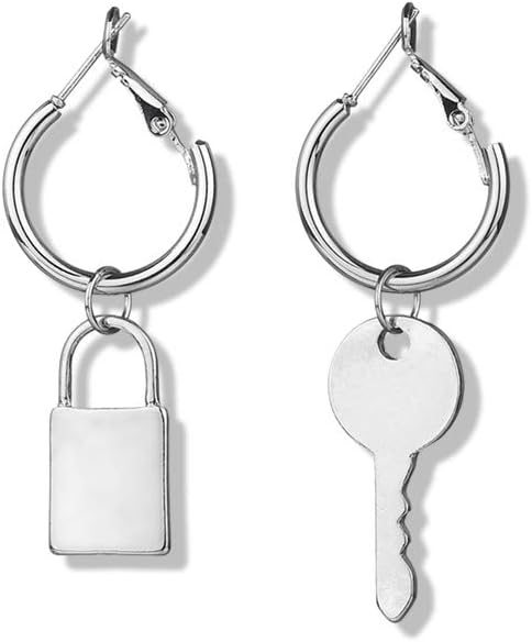Asymmetric Key Lock Hoop Dangle Earrings Minimalist Geometric Big Circle Round Hook Drop Earring Women Fashion Ear Jewelry