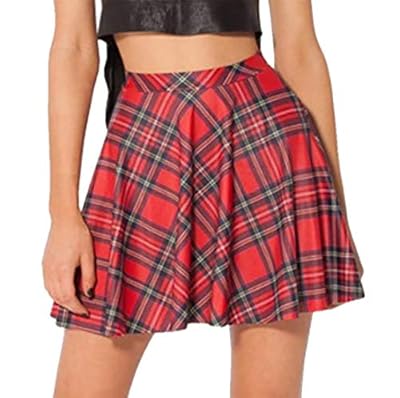 Joe Wenko Women's Swing A Line High Waist Plaid Pleated Skater Skirts