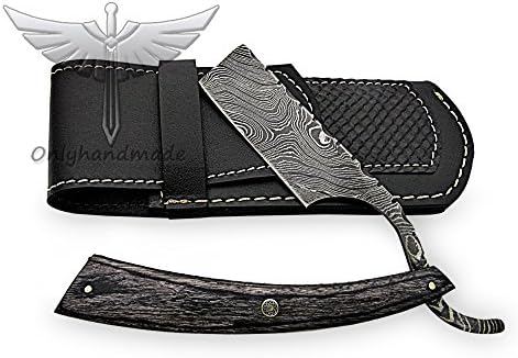 Black Wood /100% Handmade custom Damascus steel straight razor/shaving razor/special handle and leather sheath 05112
