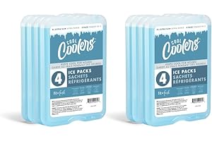 FIT & FRESH Cool Coolers by Fit + Fresh, Reusable & Long-Lasting XL Slim Ice Packs, Cold Packs for Lunch Boxes, Ice Packs for Lunch Bags. Cooler Accessories for Camping, Beach, Lunch, and Work, 8PK, Clear Blue