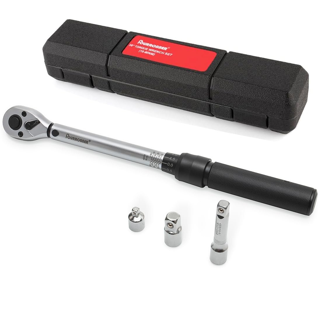 FOURROBBER Torque Wrench Set 3/8-inch Drive Click Dual-Direction Adjustable 72-Tooth Torque Wrench with Buckle 10-60Nm,Bicycle Maintenance Kit for Road & Mountain Bikes