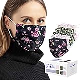 DXLOVER Disposable Floral Masks, 50 pcs of 3-Layer