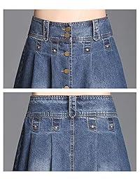 Nantersan falda de jean con botones frontales de mezclilla y cintura alta, plisada