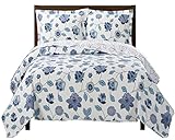 Sheetsnthings Full/Queen Miranda Solid With Spring Floral Print Quilted Coverlet Set