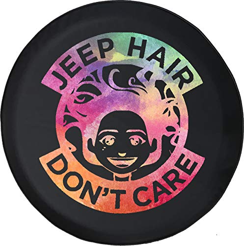 Jeep Tire Cover for Spare Tire Watercolor - Jeep Hair Don't Care Black 33 in