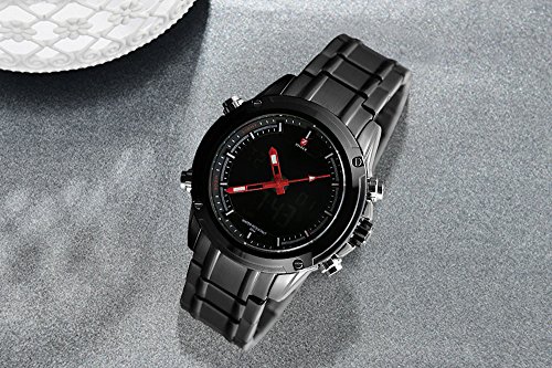 Zeiger Luxury Mens Casual Dress Analog Sports Digital Watches Big Face LED Dual Display Multi-function Watch Water Resistant (Black)