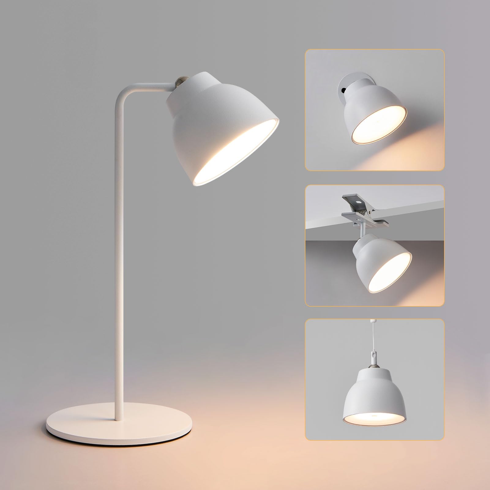 HARPER LIVING 4 in 1 Rechargeable Table Lamp, LED Desk Lamp with Touch Control, Magnetic 360° Rotate Bedside Wall Light, 3000K Dimmable Clip Lamp for Reading Home Office Bedroom -White