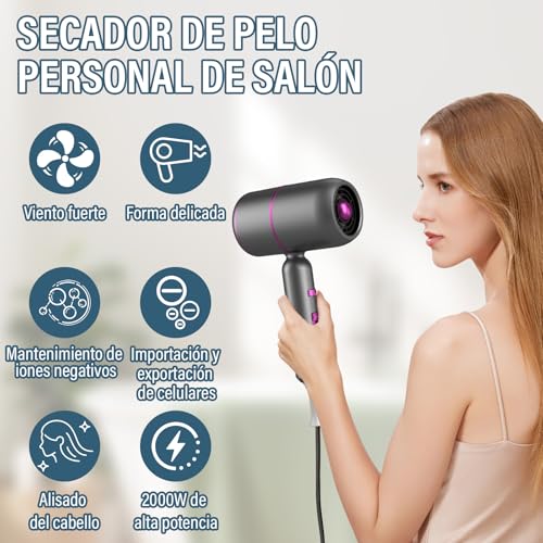 KIROGILY Secadora de Cabello, Secadora con Difusor para Rizos, Soporte, 2 Peine, Champú. secador de Pelo Plegable 1000W 2 Temperaturas 1.7M Cable, secador Ion Negativo