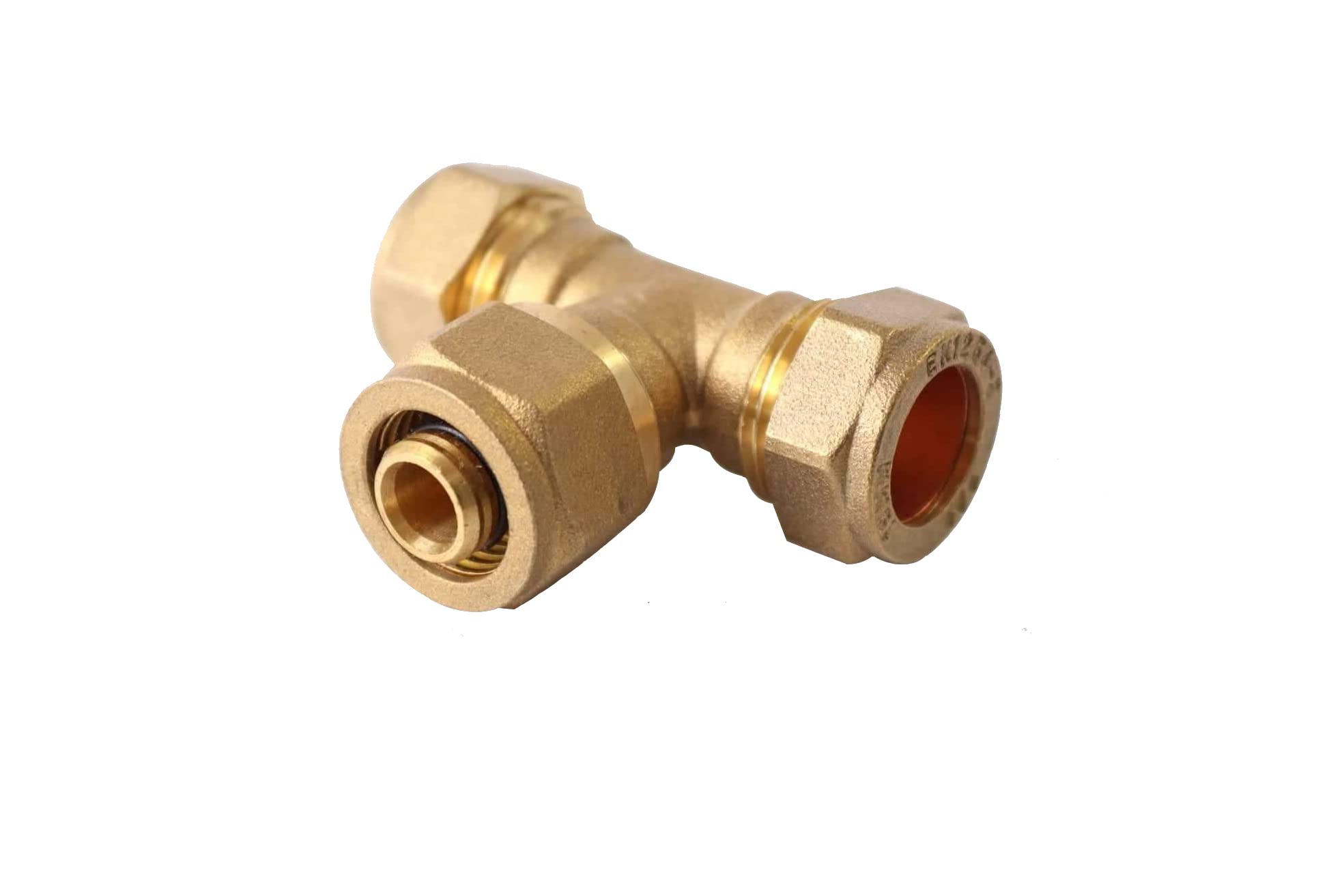 Wärmer System Brass Reducing Tee, 15mm Copper to 16mm Multilayer Pipe Compression Fitting