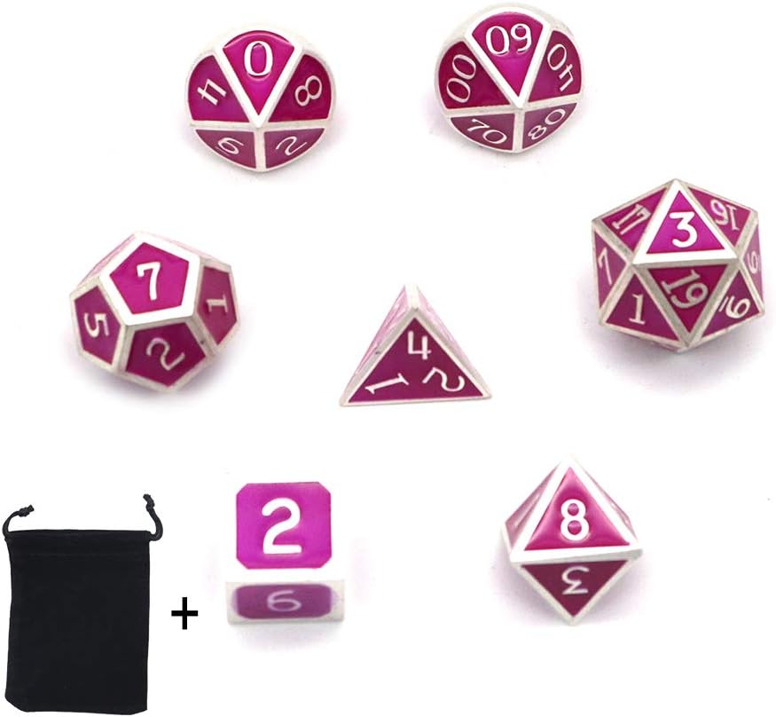 DollaTek 7PCS Metal Polyhedral Dice Set including Black Storage Bag for Role Playing Game Dungeons and Dragons D&D Math Teaching(Purple)