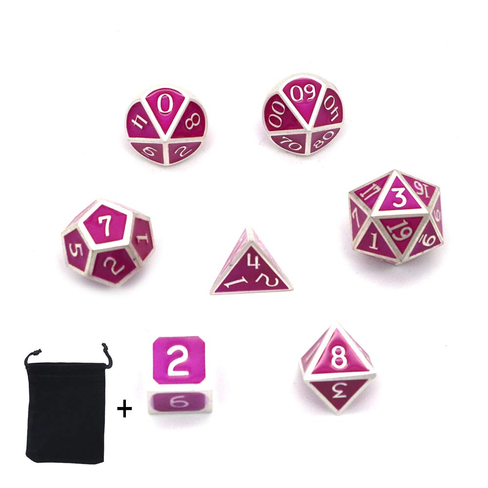DollaTek 7PCS Metal Polyhedral Dice Set with Black Storage Bag for Role Playing Game Dungeons and Dragons D&D Math Teaching(Purple)
