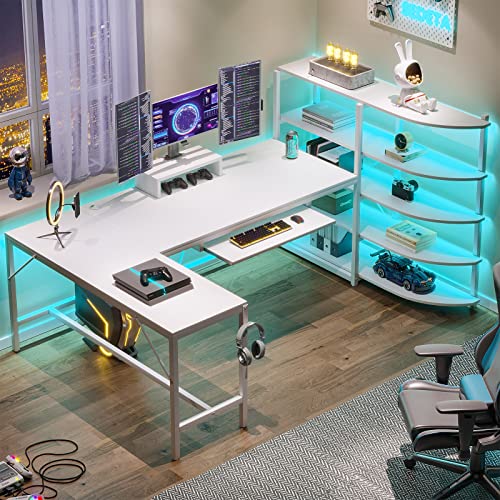 SEDETA White Computer Desk, 63'' Corner Gaming Desk with Keyboard Tray