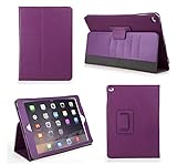Bear Motion for iPad Air 2 - Genuine Leather Folio Case for iPad Air 2 with Built in Stand (Supports Smart Cover Function) (Purple)