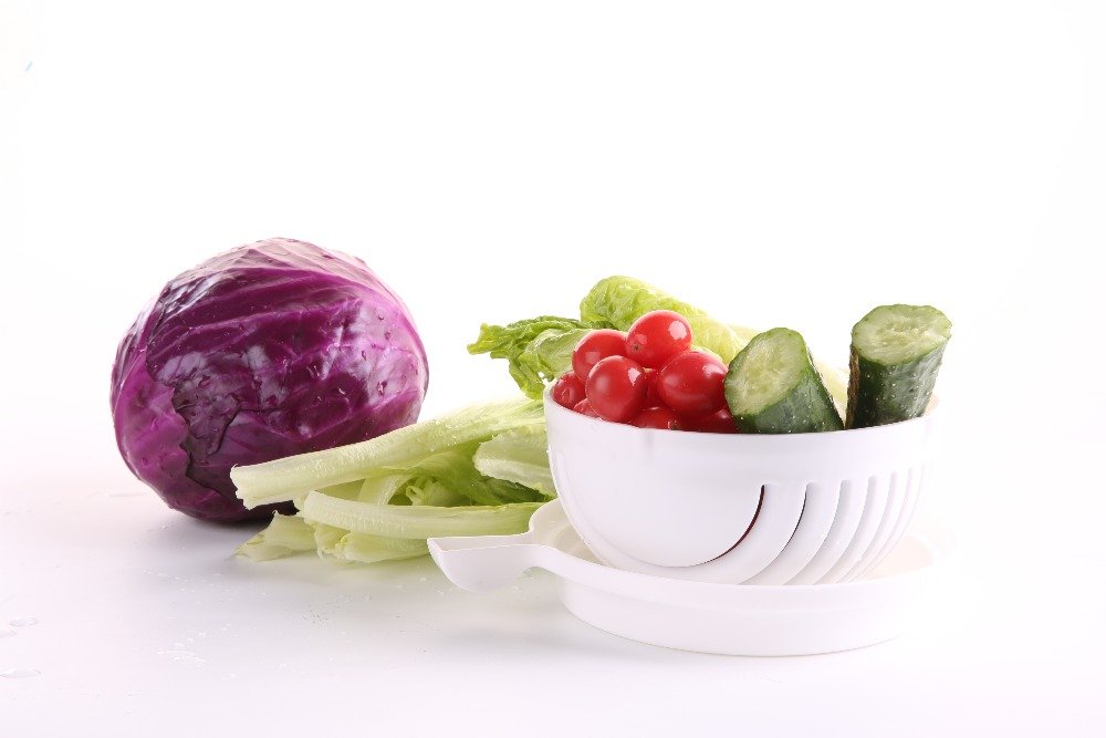 60 Seconds Salad Saker Maker Bowl,Srasi Easy Salad Fruit Vegetable Washer and Cutter Quick Salad Maker Chopper