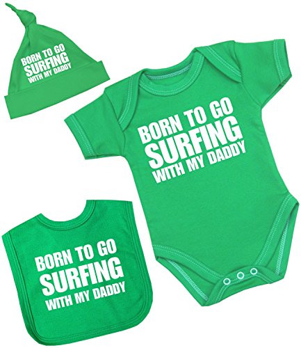 BabyPrem Baby Bodysuit Bib Hat Set Born Go Surfing With Daddy Boy Girl Clothes Newborn Green