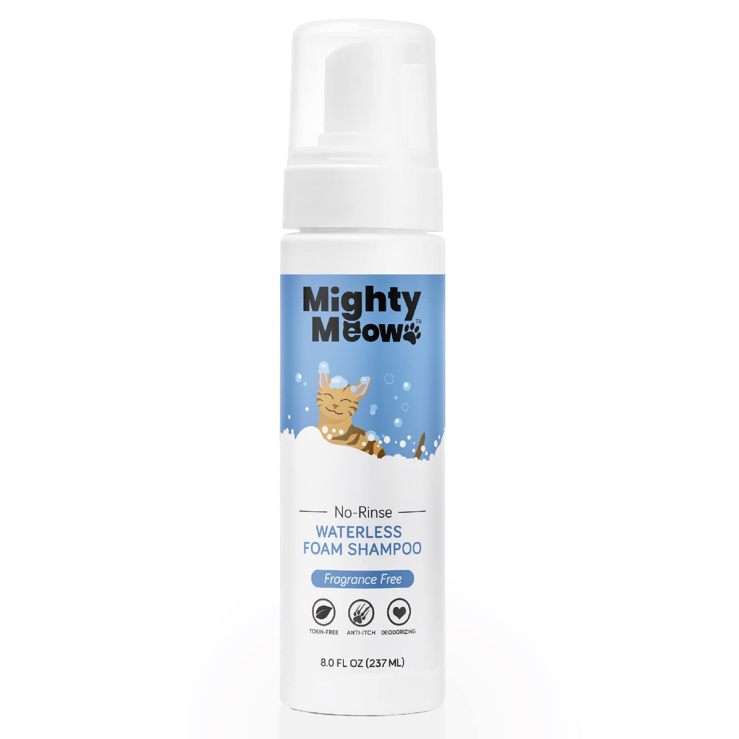 Photo 1 of Mighty Meow Waterless Foam Shampoo for Cats - No Rinse, Dry Shampoo for Cats - Eliminates Odors - Gentle & Anti-Itch - Natural & Hypoallergenic Waterless Cat Shampoo – Fragrance Free - 8 fl oz