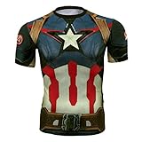 Super Heros Spiderman Men Compression Running Shirt Tight Sports Tee (XL, Captain AmericaT)