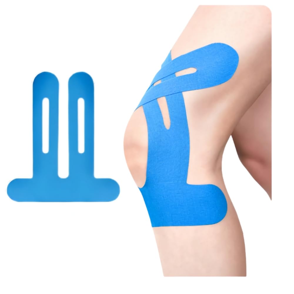 IEADEN Precut Kinesiology Tape for Knees, 10 Pcs - Knee Support & Stability, Knee Pain Relief Athletic Tape - Waterproof & Elastic, Breathable Hypoallergenic Latex-Free Tape, Blue