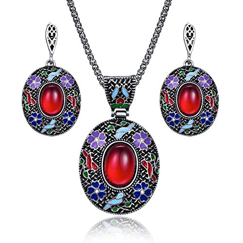 2 PCS Vintage Handcrafted Enamel Colorful Necklace Earrign Set Fashion Women Jewelry