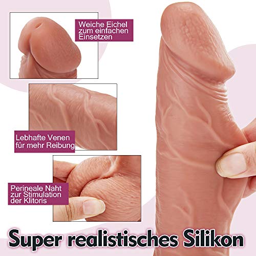 Dildo mit Stoßfunktion Realistischer Vibratoren 10 Frequenzmodi Dildo mit saugfuß Klitoris Stimulator mit Fernbedienung Sexspielzeug für frauen 22CM Moruioy