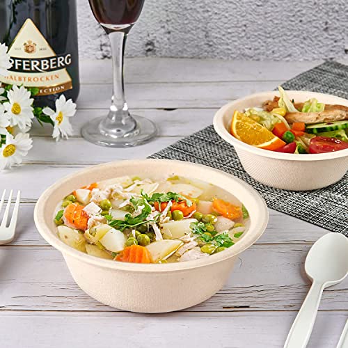SYOSI Compostable Bowls, 12oz Disposable Paper Bowls, Biodegradable Soup Bowls Made of Natural Bagasse, Eco-Friendly Sugarcane Bowls for Salad Wheat Flakes 100 Pack (Nature)