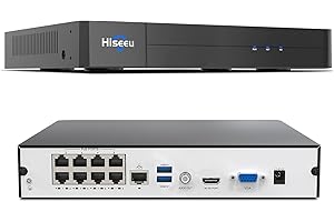 【16 channel Extendable】Hiseeu 8 Port 4K PoE Network Video Recorder NVR, Support 4K/2K/8MP/5MP/3MP/1080P PoE Camera, Free Remote Access, Motion Alarm, 24/7 Recording, Smart Playback, No Hard Disk Drive