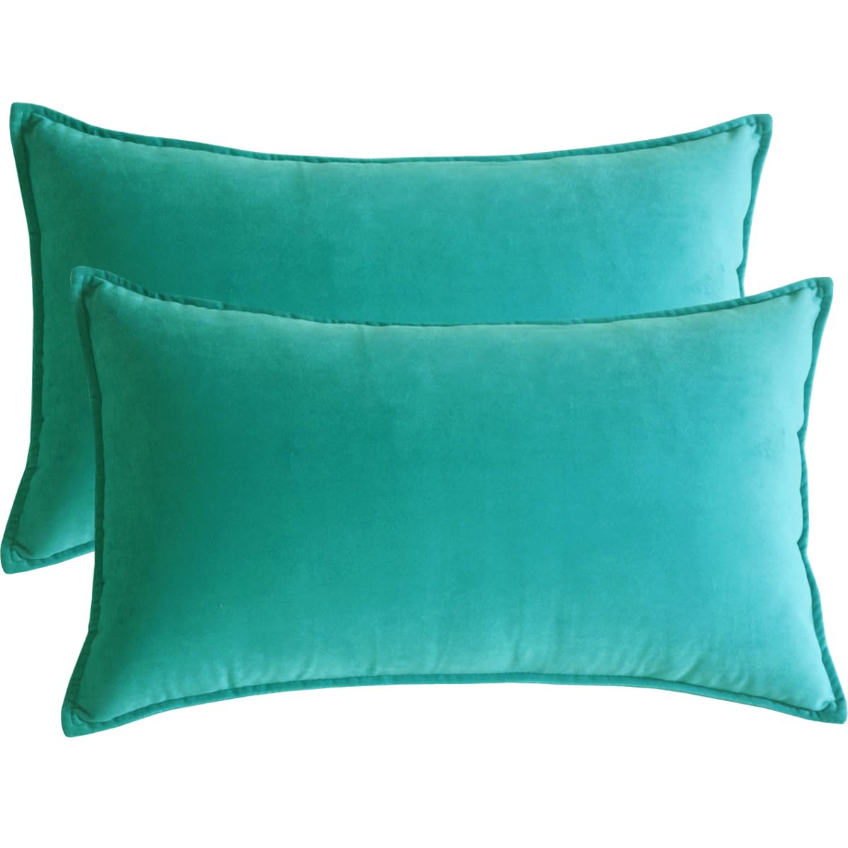 Lutanky Velvet Cushion Covers 30 x 50 cm Dark Teal Decorative Rectangle Throw Pillow Cover (Pack of 2) Soft Oblong Piped Pillowcases for Sofa Bedroom with Invisible Zipper 12x20 Inch — image 1