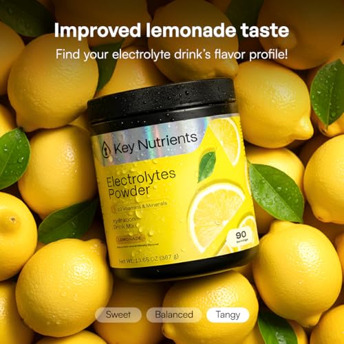 KEY NUTRIENTS Multivitamin Electrolytes Powder Sugar Free - Refreshing Lemonade Electrolyte Powder - Sodium & Energy Supplement - Hydration Powder - No Calories - 4.3 g x 90 Servings