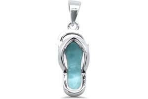 CloseoutWarehouse Natural Larimar Beach Sandal Charm Pendant Sterling Silver