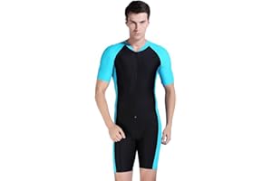 BIKMAN Sun Protection Swimsuit for Men Short Sleeve Rash Guard One-Piece Swim Surfing Suit