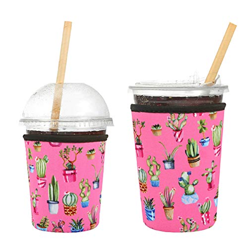 Creatyi 2 PCS Reusable Iced Coffee Sleeve Hot Coffee Sleeve Neoprene Cup Holder Drinks Sleeve Perfect for Your Coffee Drinks (16-18 oz Small, Cactus)