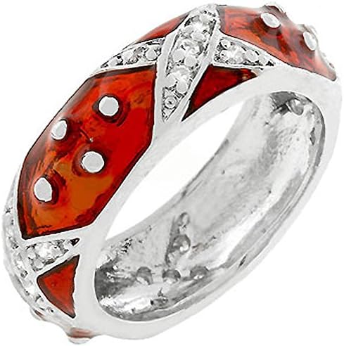 Marbled Simulated Ruby Red Enamel Ring - Size 10