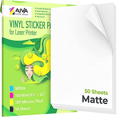 Printable Vinyl Sticker Paper for Laser Printer Matte White 50 SelfAdhesive Sheets