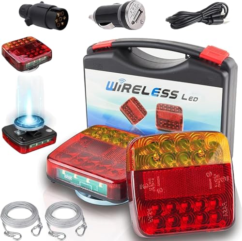 TXGSDXS Wireless LED Trailer Tail Lights - 2 Pack, Magnetic, Rechargeable, IP65 Waterproof, 12V/14V, 7 Pin Connector, for Trailer, Truck, Caravan or Boat