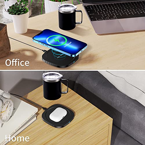 Smart Heated Coffee Mug for Office/Travel/Home, Coffee Mug Warmer with Wireless Charging, Constant Temperature, Double Vacuum Insulation, Gift for Winter & Coffee Drinker (Black)