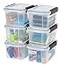 IRIS USA WeatherPro 6 Qt Storage Bins with Lids, 6 Pack, BPA-Free Plastic Gasket Box with Tight Latch and Seal, Stackable Nestable Tote Tub - Clear/Black