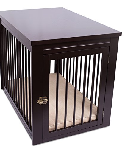 Internet's Best Decorative Dog Kennel with Pet Bed - Wooden Dog House - Large Indoor Pet Crate Side Table - Espresso