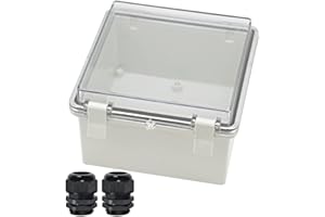 Zulkit Junction Box ABS Plastic Dustproof Waterproof IP65 Electrical Boxes Hinged Shell Outdoor Universal Project Enclosure Clear Cover with 2 Cable Glands 5.9 x 5.9 x 3.5 inch (150x150x90 mm)