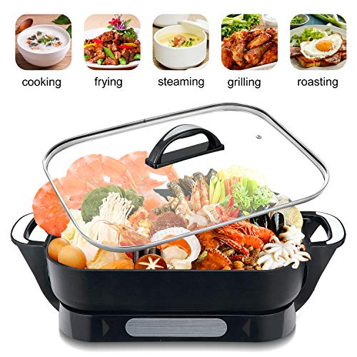 efluky 15-inch Electric Skillet, Electric Foldaway Skillet with Nostick Surface Inside and Outside for Sear, Fry, Bake, Steam or Simmer, Black
