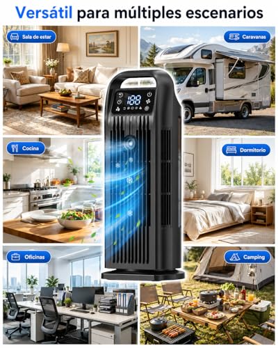 Portable Air Conditioner with Remote Control, 5 in 1 Water Fan, 1.2L Evaporative Climater, Storm Button 7 m/s, 120° Oscillation, 12 Hour Timer, Low Consumption (Midnight Black)