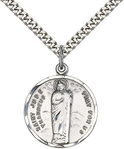 F A Dumont Church Supplies Sterling Silver St. Jude Pendant with 24" Stainless Silver Heavy Curb Chain. Patron Saint of Desperate Situations