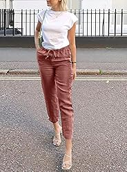 Acelitt Womens High Waisted Linen Pants Drawstring