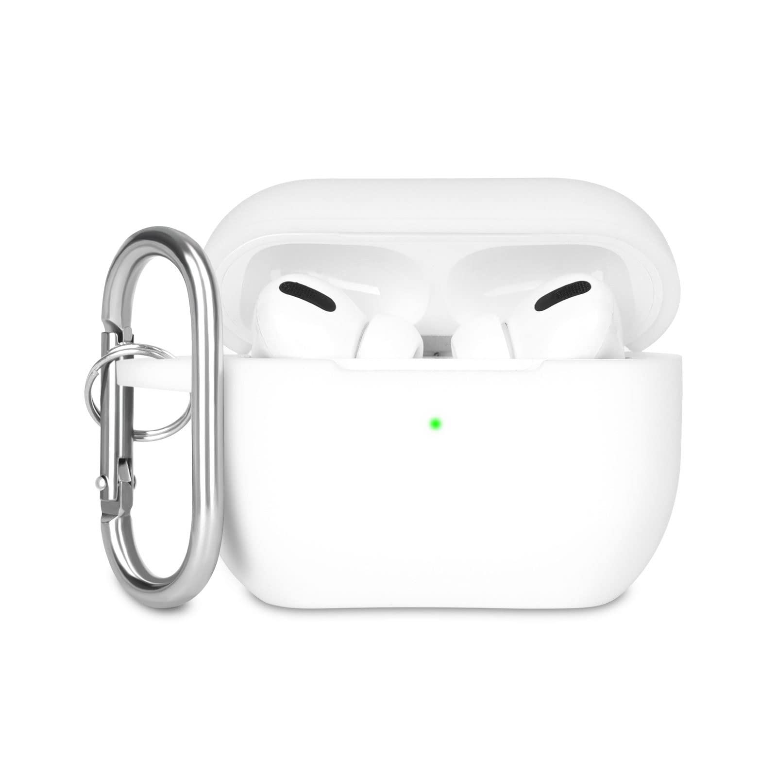 KOKOKA Case Cover Compatible with Airpods Pro, Soft Silicone Skin Case Cover Shock-Absorbing Protective Case for Airpods Pro 2019 with Carabiner, Front LED Visible, White