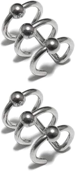 Amazon トリプル ステンレス イヤーカフ イヤーカフス シルバー フェイクピアス ヘリックス 軟骨 ノンホール ピアス メンズ レディース 両耳用2個 カフス 通販