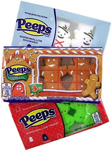 Peeps Marshmallow Christmas Collection Bundle - 3X Gingerbread | 3X Snowman| 3X Christmas Tree - (9 CT) - Perfect Stocking Filler| Secret Santa for Marshmallow Lovers