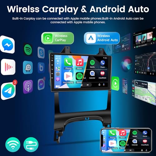 NHOPEEW 4+64G Car Radio for Peugeot 3008 2009-2015 – 9 Inch Android Radio with Wireless Carplay and Android Auto – Mirror Link 32EQ DSP Split Screen + Rear View Camera & Microphone