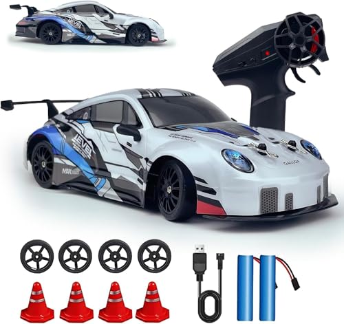 Last page® RC Drift Car 2.4GHz 1:24 Scale 4WD High Speed Remote Control Cars Vehicle with LED Lights Two Batteries and Drifting Tires Racing Sport Toy Cars for Adults Boys Girls Kids (Blue sports car)